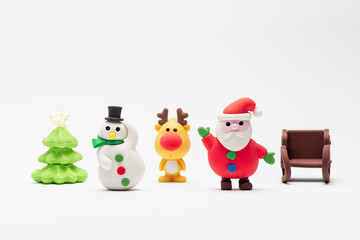 close up of christmas elements blister eraser with white background