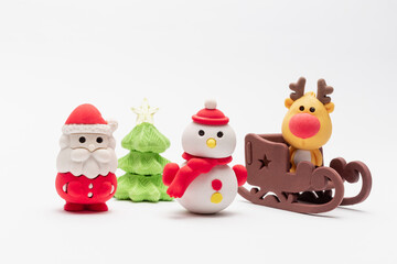close up of christmas elements blister eraser with white background