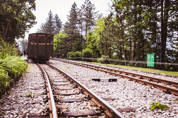 Obraz premium Tourist Attraction Journey ,Narrow-gauge heritage railway, old-fashioned travel, nature landscape