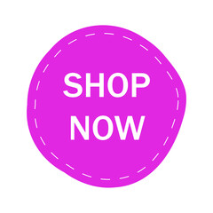 Shop now web site button isolated on white background. Trendy shop now button for web site, ui, label, banner, sticker, design template, icon and logo. Shop now button vector illustration