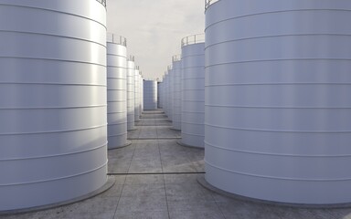 oil refinery, chemical production, waste processing plant, exterior visualization, 3D illustration