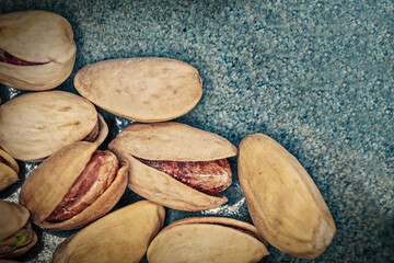 Pistachios macro image. Fryed nuts organic food - Natural protein source.