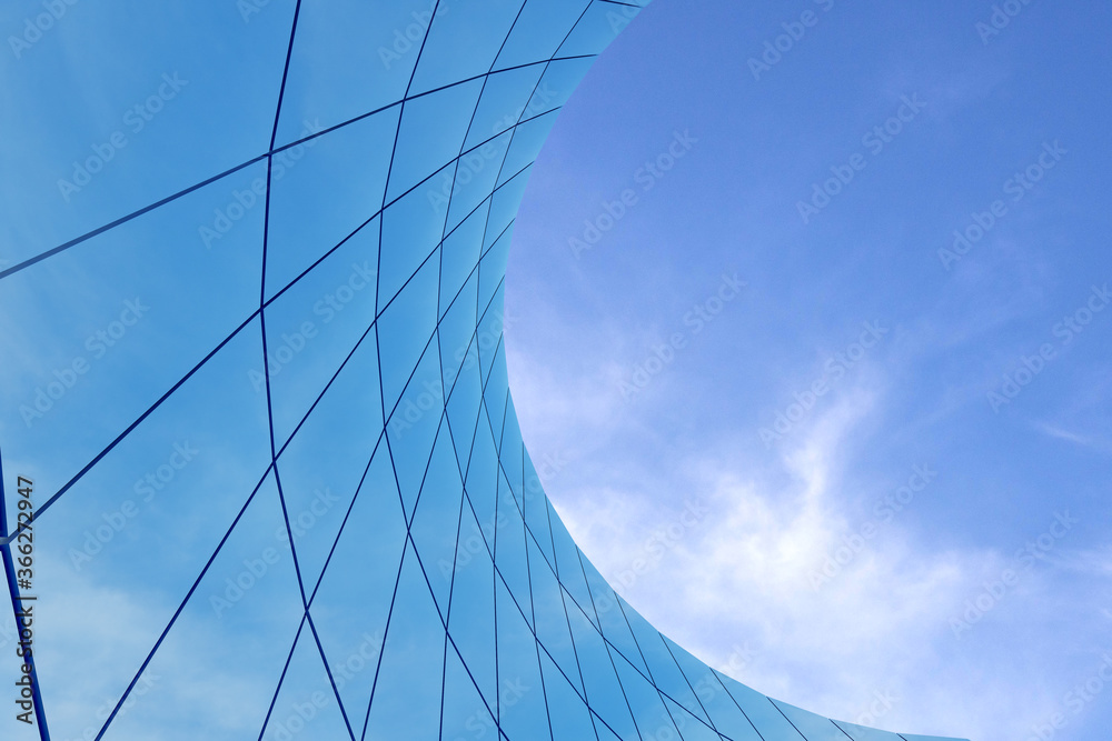 Poster abstract futuristic architecture, skyscraper of curve glass office building. 3d render.