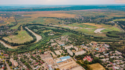 Aerial view drone shot 4k high resolution of the city Ungheni of Republic of Moldova