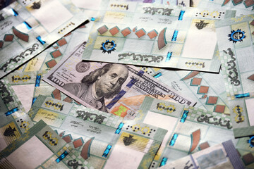 One hundred Lebanese lira one hundred dollar, economy, cash money, 
currency fading - obrazy, fototapety, plakaty