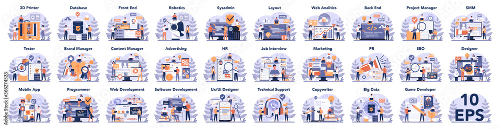 Aufkleber big it profession set. programmer write software and create code