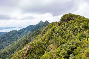 The Sugarloaf Mountain at the malaysian Island of Langkawi. scenic view of the landscape of the...