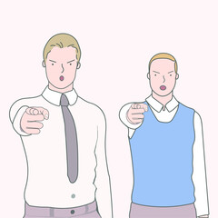 Angry people point a finger, means angry, angry, dispute conflict.	