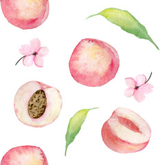 Watercolor seamless pattern with peaches