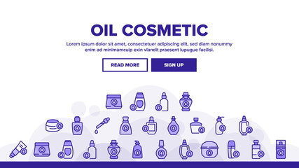 Fototapeta na wymiar Oil Cosmetic Skin Care Landing Web Page Header Banner Template Vector. Essential Aromatic Oil Container And Bottle, Package And Pipette, Aromatherapy Illustrations