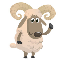 Funny cartoon sheep. Vector illustration of a fluffy lamb