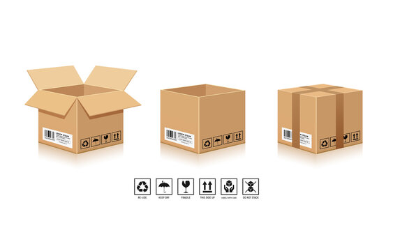 Packaging Brown Box, with symbol collections isolated on white background, vector illustration