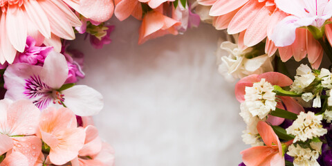 Beautiful pink and white flowers in water. Frame background
