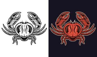 Crab two styles black and colorful vector objects