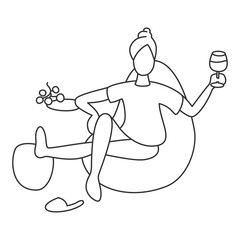 Vector illustration of a woman who relaxes and drinks wine at home.