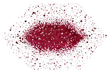 Isolated watercolor vinous hexagonal splashes without waste on white background. Random splash with clear edges in the form of a hexagonal violet polyhedron or stone without debris and artifacts.
