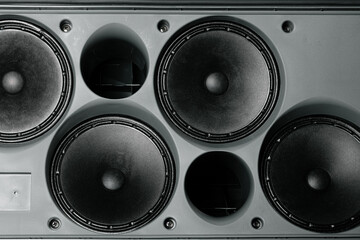 Stereo column of modern audio system close up