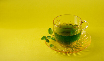 Fresh Green tea concept and mint tea in cup