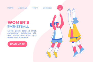 Teenage girls playing basketball concept. Young women training dribble.