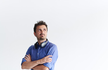 portrait of casual startup businessman wearing a blue shirt