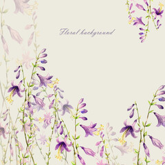 Watercolor background delicate lily on stalks