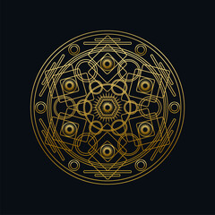 Golden ink geometric mandala linear vector illustration