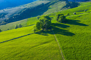 Obraz premium Aerial landscape in Astrana, Collados del Ason Natural Park, Soba Valley, Pasiegos Valleys, Cantabria, Spain. Europe