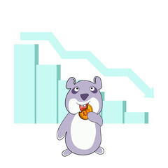The hamster eats the dollar on the background of the diagram, the dollar is falling down, the crisis