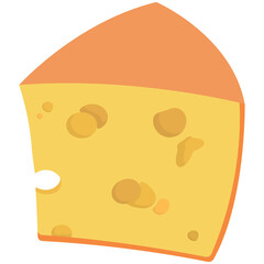 Piece of leaky cheese. Milk product in cartoon style.