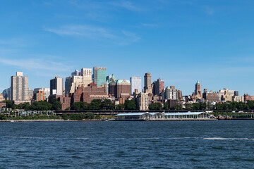 Brooklyn Heights Neighborhood Skyline along the East River in New York City on a Beautiful Day