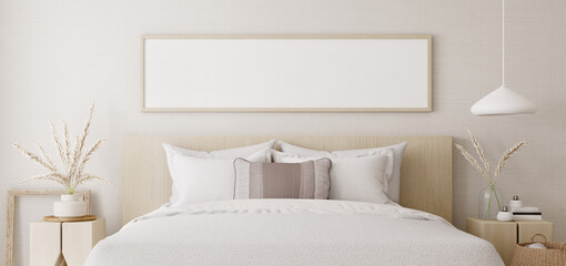 White bedroom interior.Earth tones design.3d rendering