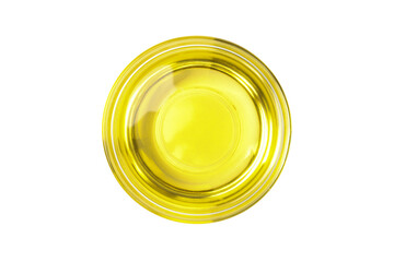 Bowl of sunflower oil isolated on white background