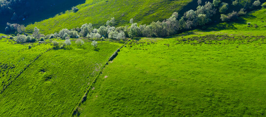 Aerial landscape in Astrana, Collados del Ason Natural Park, Soba Valley, Pasiegos Valleys, Cantabria, Spain. Europe