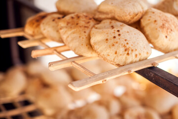 National arabian bread pita in the bakery.