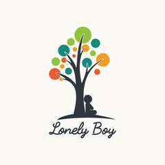 Fototapeta na wymiar lonely boy tree logo abstract