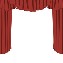 Theater stage with red curtain white background.