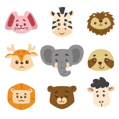 Cute Animal Head Collection Kids Illustration