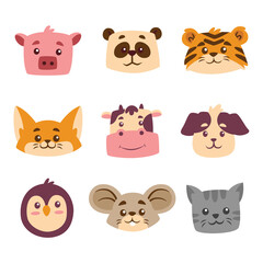 Cute Animal Cartoon Head Collection Set
