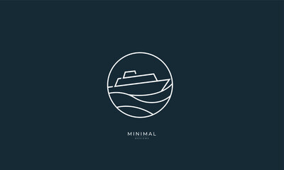 A line art icon logo of the wave with a Ship 