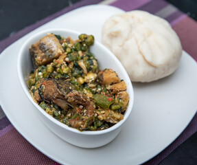 A plate of okra and pounded yam