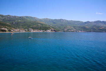 Fototapeta premium Tourism in Montenegro, Budva region in summer 2019. Mountain and sea view.