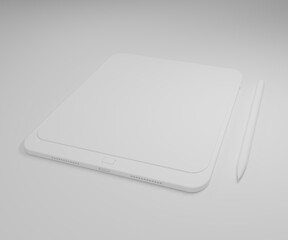 3d render white Tablet computer with blank black and white screen isolated. White device PC. Pad with blank screen. mockup product.