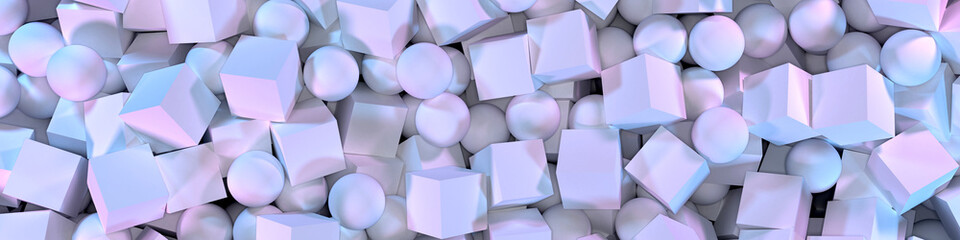Abstract background for banner with 3d geometric cubes and spheres