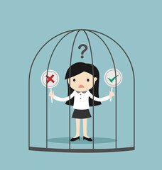 Business concept, Confused business woman in the jail. Vector illustration.
