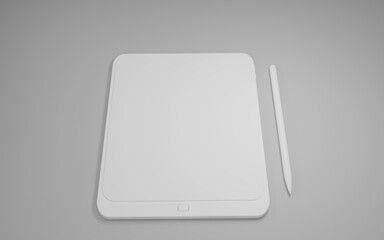 3d render white Tablet computer with blank black and white screen isolated. White device PC. Pad with blank screen. mockup product.