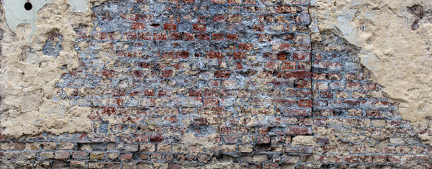 background of old red brick wall. Texture of grunge brickwork
