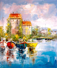 Fototapety  Oil Painting - Harbor View