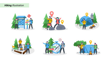 Fototapeta premium Flat vector illustration of mountain climber camping with his partner
