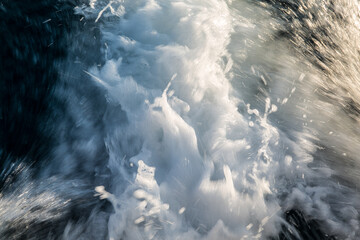How the sun shimmers on the spray of water of the Adriatic. Big wave and splash.