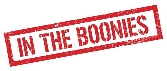 IN THE BOONIES red grungy rectangle stamp.